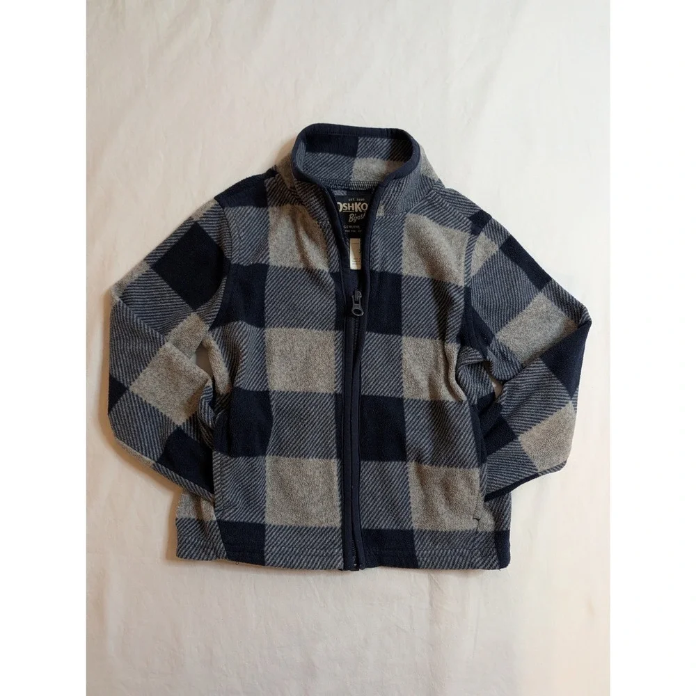 OshKosh Bgosh Kid 2T Navy Gray Buffalo Plaid Full Zip Fleece Jacket GCL15234-SS1